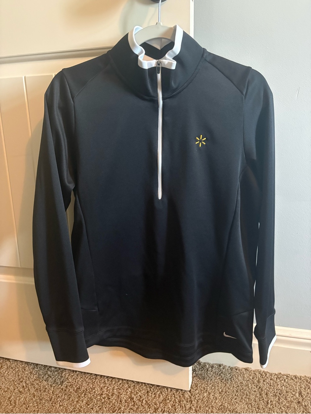 Nike Black Quarter-Zip Performance Jacket with White Trim and Yellow Accent
